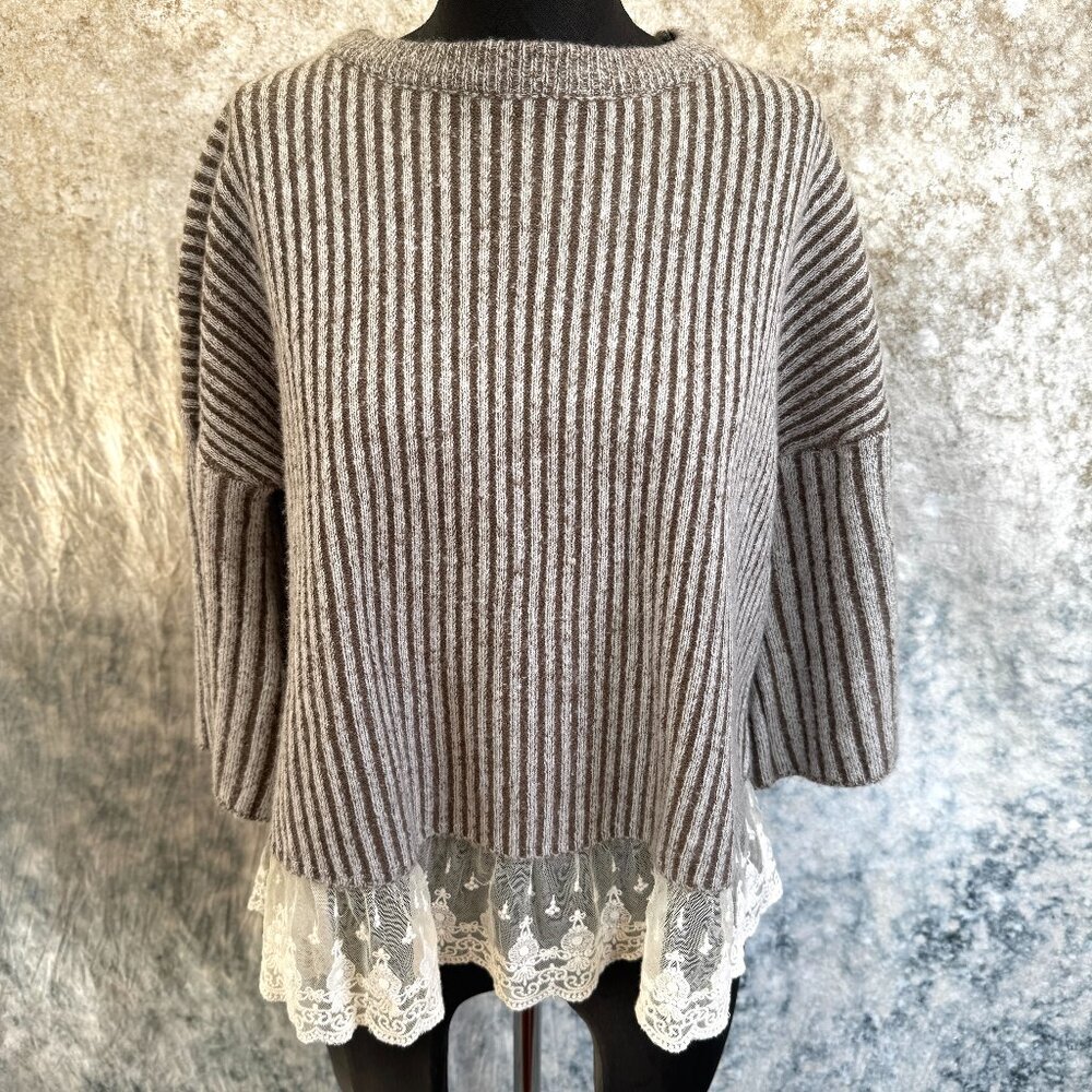 THML Cortney Crop Sweater Lace Peplum Hem Ribbed